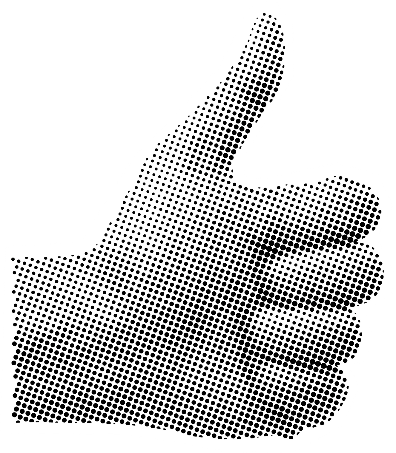 Halftone collage thumb up, halftone effect thumb up element